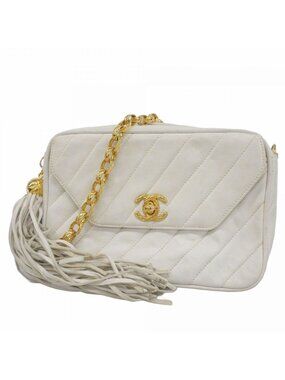 Chanel Shoulder Bag Lambskin White Gold